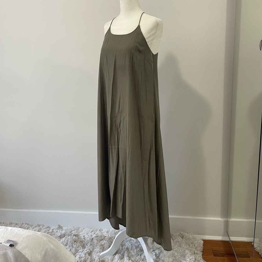 Elegant Olive Green High Low Maxi Dress